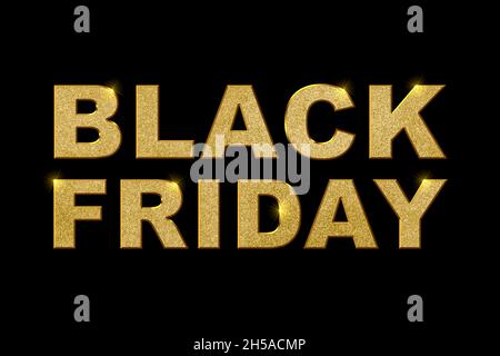 Black Friday text. 3D gold lettering isolated on black background with copy space. Design template for your shopping promotion or business advertising Stock Photo