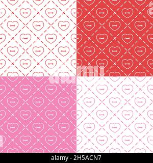 Set of seamless patterns with buttons in the shape of a heart. Vector backgrounds. Stock Vector