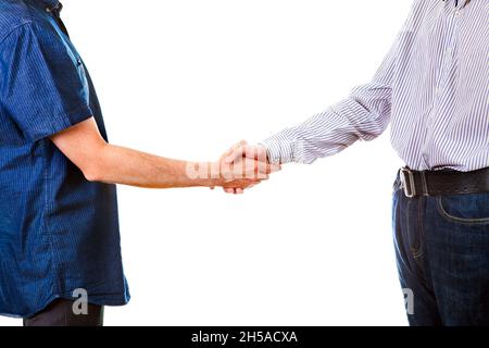Two Persons Handshake Isolated on the White Background Stock Photo