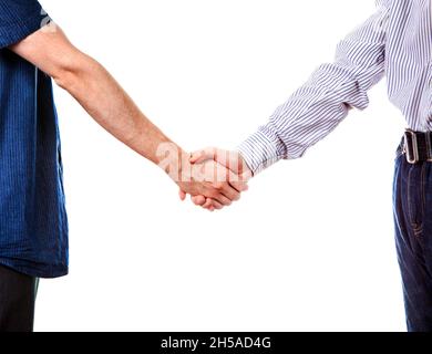 Two Persons Handshake Isolated on the White Background Stock Photo