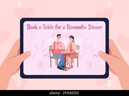 Book table for date flat color vector illustration Stock Vector