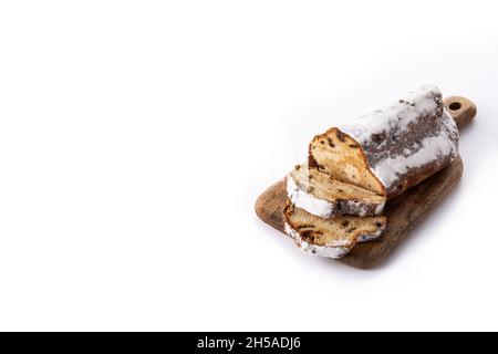 Traditional German Christmas stollen isolated on white background Stock Photo