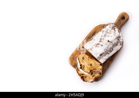 Traditional German Christmas stollen isolated on white background Stock Photo
