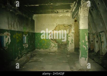 the corridor the old destroyed military base of missile forces Stock Photo