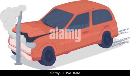 Car frontal collision against pole semi flat color vector object Stock Vector