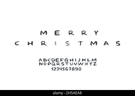 Monochrome hand drawn font. Vector isolated illustrations on white background. Merry Christmas text as example. Stock Vector