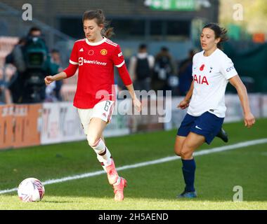 BARNET, ENGLAND - NOVEMBER 07:Hannah Blundell of Manchester United Women  during  Barclays FA Women's Super League between Tottenham Hotspur and Manch Stock Photo