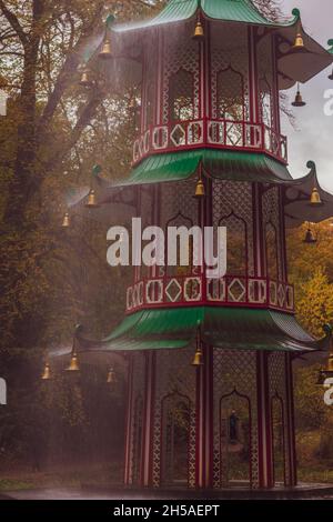 Grade II* Listed Pagoda Fountain at  Alton Towers Resort, Staffordshire. The Pagoda Fountain was completed in 1832. Stock Photo