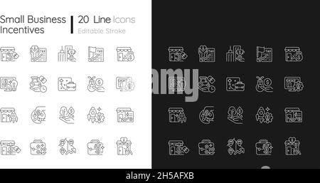 Small business incentives linear icons set for dark and light mode Stock Vector