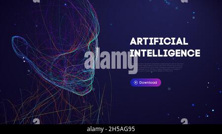 Ai digital brain. Artificial intelligence woman. Human head robot digital technology background. Stock Vector