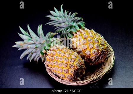 close up ripe pineapple on table Stock Photo