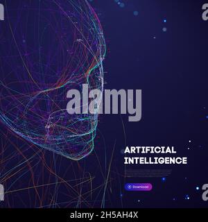 Ai digital brain. Artificial intelligence woman. Human head robot digital technology background. Stock Vector