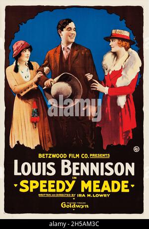 Vintage movie poster for the 1919 American silent Western film Speedy Meade feat Louis Bennison. Stock Photo