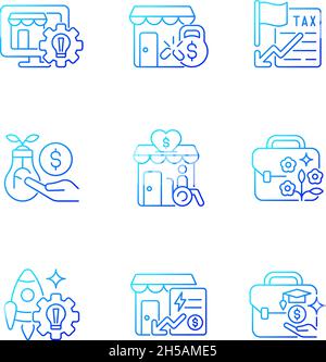 Small business development support gradient linear vector icons set Stock Vector