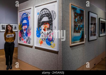 London, UK. 8th Nov, 2021. Liberty posters by Jamie Reid, est £1500-2000 - Preview of Bonhams' Pop x Culture sale. The sale takes place sale on 11 November at New Bond Street. Credit: Guy Bell/Alamy Live News Stock Photo