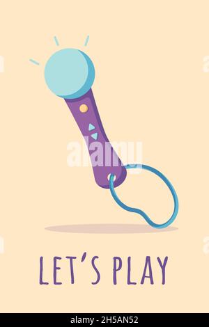 Card concept template of vr joystick in a flat style, isolated on a yellow background.  Stock Vector