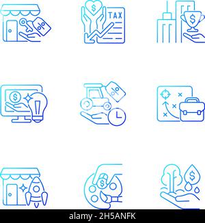 Small business financial support gradient linear vector icons set Stock Vector