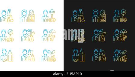 Finance jobs gradient icons set for dark and light mode Stock Vector