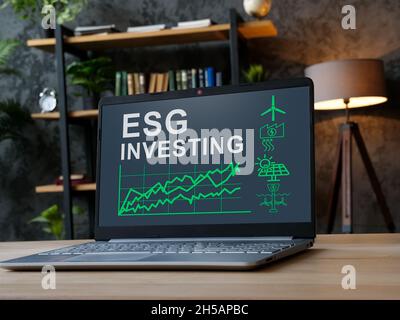 ESG investing results on the laptop screen. Stock Photo