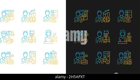 Career in finance field gradient icons set for dark and light mode Stock Vector