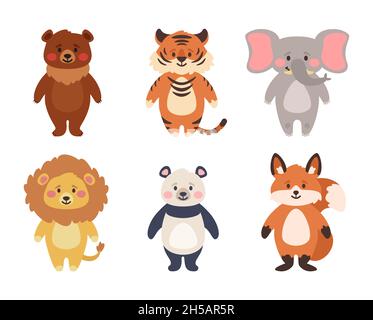 Set of animals, bear, tiger, panda, fox. Stock Vector