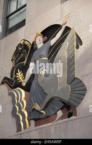 Progress, Intaglio Carving, 1 Rockefeller Center, NYC  2021 Stock Photo