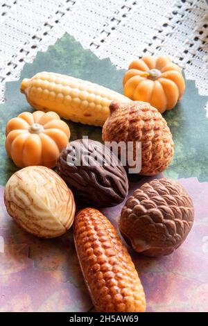 Still life of decorative Thanksgiving chocolates  2021 Stock Photo