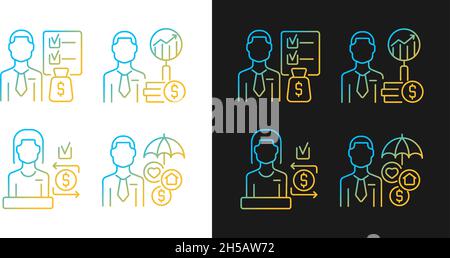 Finance consulting gradient icons set for dark and light mode Stock Vector