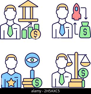 Finance investment jobs RGB color icons set Stock Vector