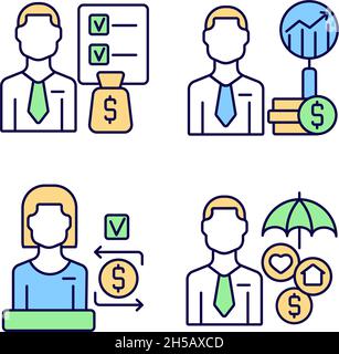 Finance consulting RGB color icons set Stock Vector