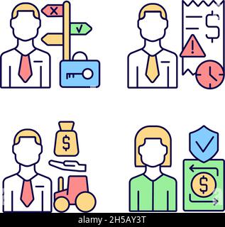 Financial occupation RGB color icons set Stock Vector
