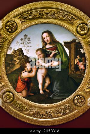 Holy Family with St. John at the beginning of the sixteenth century Bugiardini Giuliano, 1476 - 1555 Italy, Italian, Stock Photo