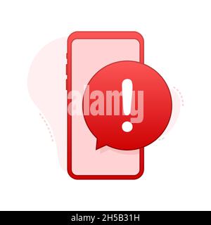 Alert message mobile notification. Danger error alerts, smartphone virus problem or insecure messaging spam problems notifications. Vector stock Stock Vector