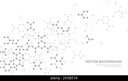 Molecular structure background. Chemistry science, medical or dna researching. Grey chemical biochemistry lab, biotechnology recent vector template Stock Vector