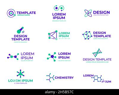 Molecule structure badges. Hexagon molecules design, dna bio and hexagonal logo. Chemistry genetic or microbiology research recent vector icons Stock Vector