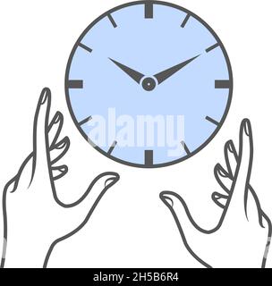 Hands trying to hold a clock. Time management concept. Flat style illustration. Isolated. Stock Vector