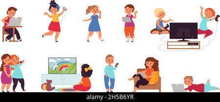 Children with hi-tech gadgets set - little kids Vector Image