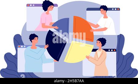 Online business collaboration. Service project, innovative remote brainstorm. Analysis together, creative young person meeting utter vector concept Stock Vector