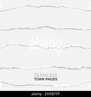 Torn page seamless texture. Paper edge backdrop, grunge rip papers stripes. Broken craft clean sheets, scrapbooking borders recent vector set Stock Vector