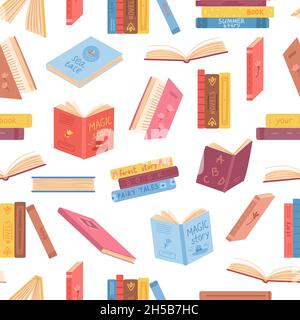 Books seamless pattern. Opened book, notebook stacks. Literature background, library or reading market. Bookstore or education exact vector texture Stock Vector