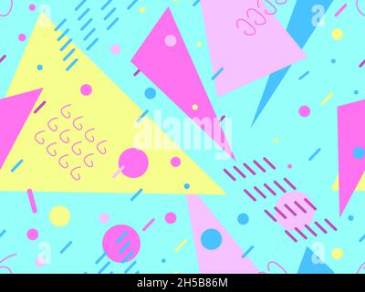 80s seamless pattern with geometric shapes in memphis style. Circles and triangles. Colorful abstract background for printing on promotional items, ba Stock Vector