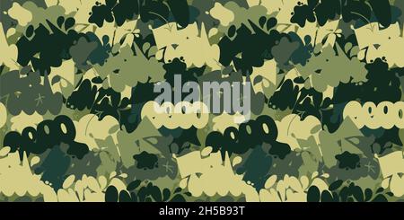 Seamless Abstract Khaki Texture Camouflage With Graffiti Streetart Pattern Background Vector Illustration Stock Vector