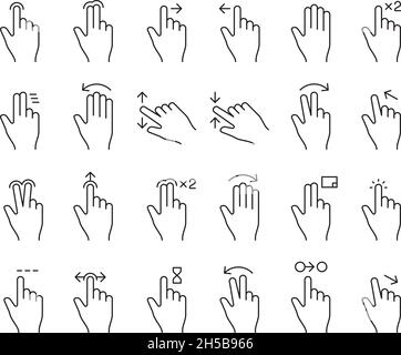 Touch screen controls. Hands gestures for mobile smartphone screen tablet tapping scrolling and pinch action buttons vector icon Stock Vector