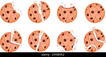 Bitten cookies. Tasty crumble dessert vector chipped cookies collection Stock Vector