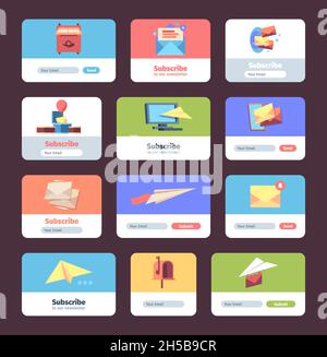 Subscribe forms. Web box design template for user subscribers signing up layout garish vector illustrations Stock Vector