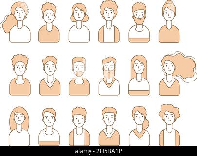 People avatars. Line person portraits, diverse man woman id images for site forum app vector collection Stock Vector