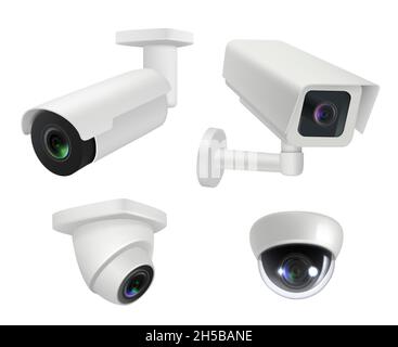Security camera. Realistic cctv home wireless electronic inspection cameras decent vector illustrations Stock Vector