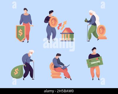 Social payments. Customers commerce bank services deposit accounts money garish flat business financial vector metaphors Stock Vector