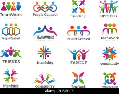 Partners logo. Connecting people teamwork friendship successful family union recent vector business symbols collection Stock Vector