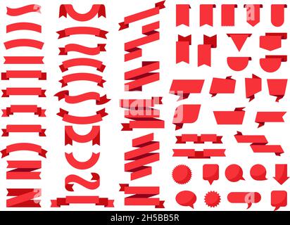 Flat banners. Curly ribbons collection tags decorative flags recent vector colored set Stock Vector